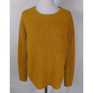 Womens Mustard Yellow Acrylic Sweater L Cozy Crewneck Cottagecore